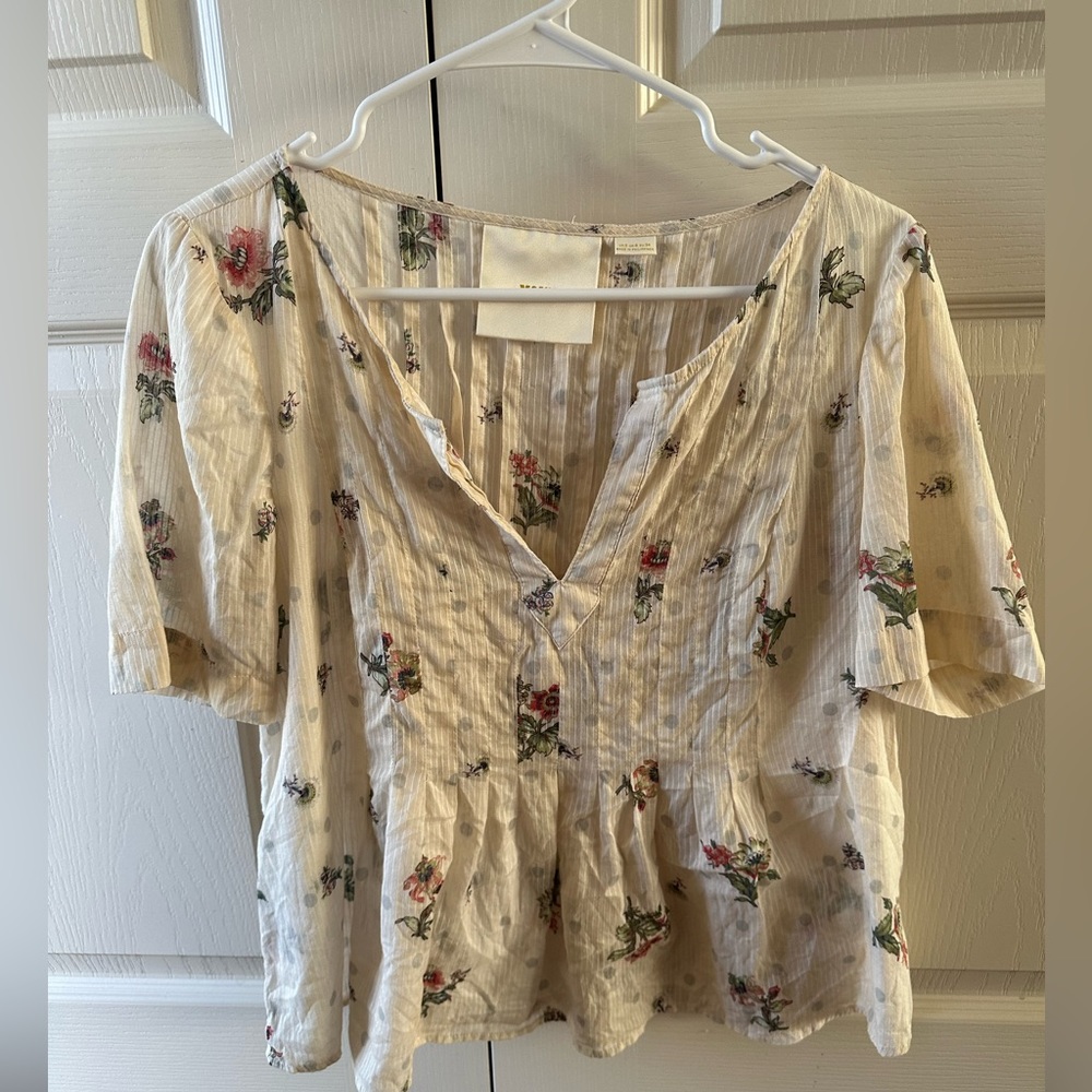 MAEVE by Anthropologie 100% Cotton Floral/polka Dot Blouse XS